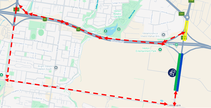 Map of where power pole and line upgrade works in Melton South