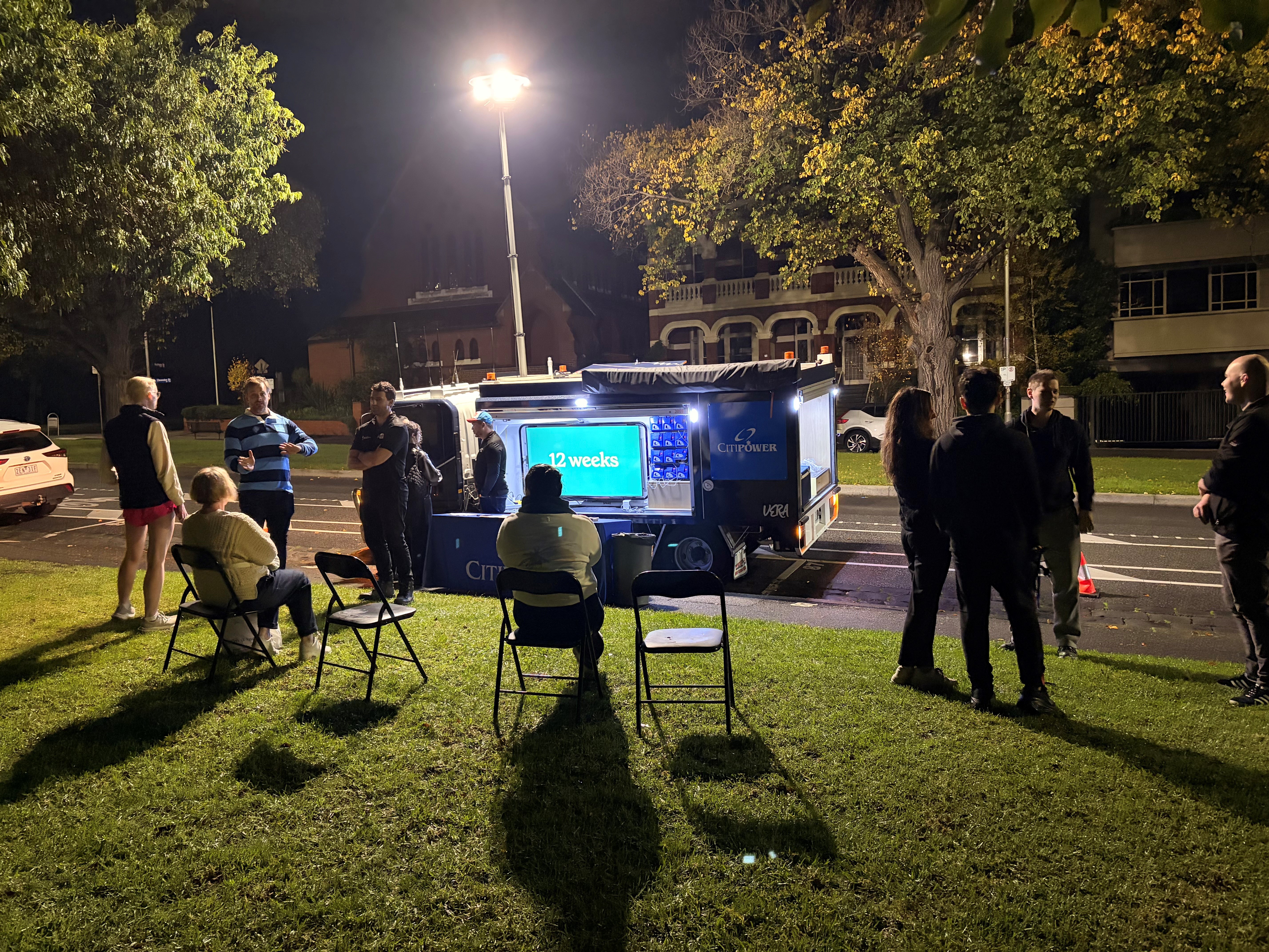 MERV set up with customers around it